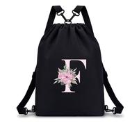 A-Z BAG Drawstring Swimming Bag Initial Gifts for Girls Kids (Black, F)