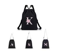 A-Z BAG Personalised Drawstring Swimming Bag for Women Girls Kids, 4-in-1 Convertible Initial Gym Bags (Backpack/Crossbody/Shoulder/Handbag), Waterproof Inside and Out (K)