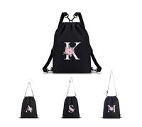 A-Z BAG Personalised Initial Drawstring Bag for Women, 4-in-1 Convertible Swimming Gym Bags (Backpack/Crossbody/Shoulder/Handbag), Waterproof Inside and Out& Travel Rucksack, (K)