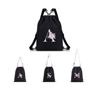 A-Z BAG Personalised Initial Floral Drawstring Bag for Women, 4-in-1 Convertible Gym Backpack (Backpack/Crossbody/Shoulder/Handheld), Water-Resistant Sports & Travel Rucksack with Inner Pocket, M