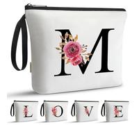 A-Z BAG Personalised Initial Makeup Bag with Floral Letter,Gifts for Women,Mum,Friend,Sister,Teenage Girls,Bridesmaid,Cosmetic Wash Bag & Toiletry Pouch,M