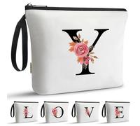 A-Z BAG Personalised Initial Makeup Bag with Floral Letter,Gifts for Women,Mum,Friend,Sister,Teenage Girls,Bridesmaid,Cosmetic Wash Bag & Toiletry Pouch,Y