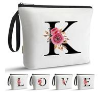 A-Z BAG Personalised Initial Makeup Bag with Floral Letter,Gifts for Women,Mum,Friend,Sister,Teenage Girls,Bridesmaid,Cosmetic Wash Bag & Toiletry Pouch,K