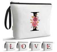 A-Z BAG Personalised Initial Makeup Bag with Floral Letter,Gifts for Women,Mum,Friend,Sister,Teenage Girls,Bridesmaid,Cosmetic Wash Bag & Toiletry Pouch,I