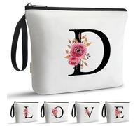 A-Z BAG Personalised Initial Makeup Bag with Floral Letter,Gifts for Women,Mum,Friend,Sister,Teenage Girls,Bridesmaid,Cosmetic Wash Bag & Toiletry Pouch,D