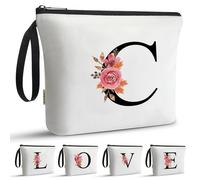 A-Z BAG Personalised Initial Makeup Bag with Floral Letter,Gifts for Women,Mum,Friend,Sister,Teenage Girls,Bridesmaid,Cosmetic Wash Bag & Toiletry Pouch,C