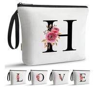 A-Z BAG Personalised Initial Makeup Bag with Floral Letter,Gifts for Women,Mum,Friend,Sister,Teenage Girls,Bridesmaid,Cosmetic Wash Bag & Toiletry Pouch,H
