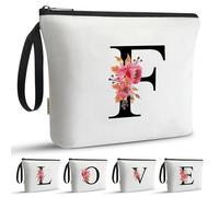 A-Z BAG Personalised Initial Makeup Bag with Floral Letter,Gifts for Women,Mum,Friend,Sister,Teenage Girls,Bridesmaid,Cosmetic Wash Bag & Toiletry Pouch,F