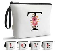 A-Z BAG Personalised Initial Makeup Bag with Floral Letter,Gifts for Women,Mum,Friend,Sister,Teenage Girls,Bridesmaid,Cosmetic Wash Bag & Toiletry Pouch,T