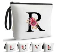 A-Z BAG Personalised Initial Makeup Bag with Floral Letter,Gifts for Women,Mum,Friend,Sister,Teenage Girls,Bridesmaid,Cosmetic Wash Bag & Toiletry Pouch,R