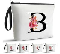 A-Z BAG Personalised Initial Makeup Bag with Floral Letter,Gifts for Women,Mum,Friend,Sister,Teenage Girls,Bridesmaid,Cosmetic Wash Bag & Toiletry Pouch,B