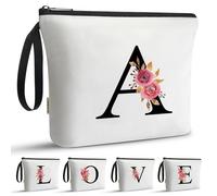 A-Z BAG Personalised Initial Makeup Bag with Floral Letter,Gifts for Women,Mum,Friend,Sister,Teenage Girls,Bridesmaid,Cosmetic Wash Bag & Toiletry Pouch,A