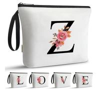 A-Z BAG Personalised Initial Makeup Bag with Floral Letter,Gifts for Women,Mum,Friend,Sister,Teenage Girls,Bridesmaid,Cosmetic Wash Bag & Toiletry Pouch,Z