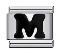 A-Z Black Initial Letter Name Alphabet Silver 9mm Italian Charm Compatible With 9mm Bracelet (M Black Letter)