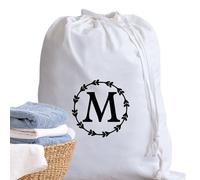A-Z Cotton Laundry Bag Personalised Initial Gifts - Holiday Essentials Bathroom Accessory Dry Bag Drawstring Bags for Travel Camping University Essentials Personalised Gift Monogram M