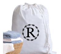 A-Z Cotton Laundry Bag Personalised Initial Gifts - Holiday Essentials Bathroom Accessory Dry Bag Drawstring Bags for Travel Camping University Essentials Personalised Gift Monogram R