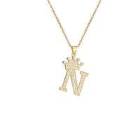 A-Z Crown Initial Necklace for Men Women Hip Hop Micro Set Zircon Retention Iced Out Monogram Pendant with 18 Inch Chain + 2 Inch (Extended) DIY Name Jewellery