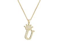 A-Z Crown Initial Necklace for Men Women Hip Hop Micro Set Zircon Retention Iced Out Monogram Pendant with 18 Inch Chain + 2 Inch (Extended) DIY Name Jewellery