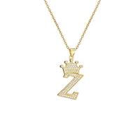 A-Z Crown Initial Necklace for Men Women Hip Hop Micro Set Zircon Retention Iced Out Monogram Pendant with 18 Inch Chain + 2 Inch (Extended) DIY Name Jewellery