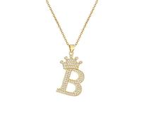 A-Z Crown Initial Necklace for Men Women Hip Hop Micro Set Zircon Retention Iced Out Monogram Pendant with 18 Inch Chain + 2 Inch (Extended) DIY Name Jewellery