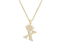 A-Z Crown Initial Necklace for Men Women Hip Hop Micro Set Zircon Retention Iced Out Monogram Pendant with 18 Inch Chain + 2 Inch (Extended) DIY Name Jewellery