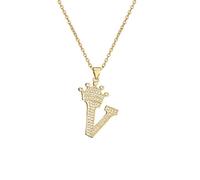 A-Z Crown Initial Necklace for Men Women Hip Hop Micro Set Zircon Retention Iced Out Monogram Pendant with 18 Inch Chain + 2 Inch (Extended) DIY Name Jewellery
