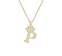 A-Z Crown Initial Necklace for Men Women Hip Hop Micro Set Zircon Retention Iced Out Monogram Pendant with 18 Inch Chain + 2 Inch (Extended) DIY Name Jewellery