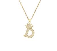A-Z Crown Initial Necklace for Men Women Hip Hop Micro Set Zircon Retention Iced Out Monogram Pendant with 18 Inch Chain + 2 Inch (Extended) DIY Name Jewellery