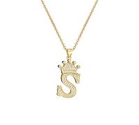 A-Z Crown Initial Necklace for Men Women Hip Hop Micro Set Zircon Retention Iced Out Monogram Pendant with 18 Inch Chain + 2 Inch (Extended) DIY Name Jewellery