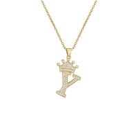 A-Z Crown Initial Necklace for Men Women Hip Hop Micro Set Zircon Retention Iced Out Monogram Pendant with 18 Inch Chain + 2 Inch (Extended) DIY Name Jewellery