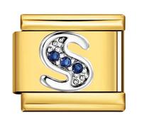 A-Z Crystal 18k Gold Letter Initial Name Tag Alphabet Personalised Birthday Silver Italian 9mm Link Stainless Steel Bracelet Charm Compatible With Nomination (X Crystal 18k)