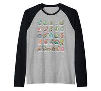 A-Z Dinosaur Alphabet Collection Educational Cute Cartoon Raglan Baseball Tee