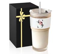 A-Z Initial Iced Coffee Glass Cups - Personalised Birthday Gifts for Women, Ice Coffee Glass Cup with Lids and Straws - Ideal Glasses Tumbler Gift for Friend, Sister, Mum,Wife, Colleagues, Initial S