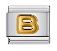 A-Z Initial Letter Name Alphabet Gold Silver 9mm Italian Charm Compatible With 9mm Bracelet (B Letter Yellow Gold)
