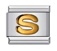 A-Z Initial Letter Name Alphabet Gold Silver 9mm Italian Charm Compatible With 9mm Bracelet (S Letter Yellow Gold)