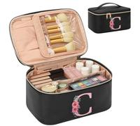 A-Z Initial Makeup Bag, Personalised Gifts for Women Mom, Birthday Gifts for Best Friend, Cosmetic Gift Bags Black(C)