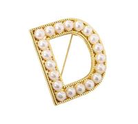 A-Z Letter Brooch Pin Gold Plated Faux Pearl Initial Lapel Pin White Pearl Capital Letter Safty Pin for Women Girls Clothing Bags Accessories, Zinc, no gemstone