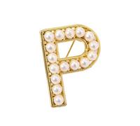 A-Z Letter Brooch Pin Gold Plated Faux Pearl Initial Lapel Pin White Pearl Capital Letter Safty Pin for Women Girls Clothing Bags Accessories, Zinc, no gemstone