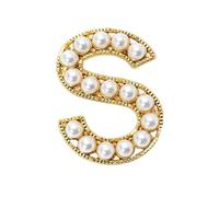 A-Z Letter Brooch Pin Gold Plated Faux Pearl Initial Lapel Pin White Pearl Capital Letter Safty Pin for Women Girls Clothing Bags Accessories, Zinc, no gemstone