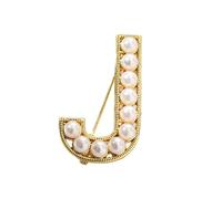 A-Z Letter Brooch Pin Gold Plated Faux Pearl Initial Lapel Pin White Pearl Capital Letter Safty Pin for Women Girls Clothing Bags Accessories, Zinc, no gemstone