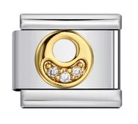 A-Z Letter Italian Charm,9mm Golden Steel Bracelet Link with Cubic Zirconia Initial, Fits Modular Stretch Bracelets, Alphabet Jewellery Gift,Personality Charms Bracelets Accessories Girl Gift (O)