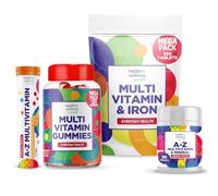 A-Z Multivitamin 90 Tablets, Multivit & Iron 360 Tablets, A-Z Orange Flavour Effervescent (15 Tablets), 120 Multivitamin Gummies- Raspberry Flavour by MultiZest