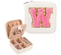 A-Z Personalised Travel Jewellery Box - 2-Layer Organiser for Earrings,Rings,Necklaces,Watches,and Bracelets - Stylish PU Leather - Must-Have Travel Essentials (W)