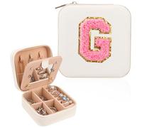 A-Z Personalised Travel Jewellery Box - 2-Layer Organiser for Earrings,Rings,Necklaces,Watches,and Bracelets - Stylish PU Leather - Must-Have Travel Essentials (G)