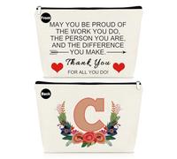 A-Z Personalized Makeup Bag Thank You Gifts for Women Appreciation Gift Inspirational Gifts for Employee Volunteer Nurse Teacher Coworker Friend Thanksgiving Gift 26 Capital Alphabet Cosmetic Bag(C)