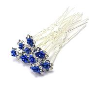 A&Z Rose Flower Crystal Rhinestone Wedding Bridal Hair Pins Bridesmaid Hair Clips - Pack of 10pcs (Dark Blue)