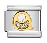 A-Z White Crystal Gold Letter Initial Name Tag Alphabet Personalised Birthday Silver Italian 9mm Link Stainless Steel Bracelet Charm Compatible With Nomination (Q Crystal 18k)