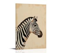 A Zebra in High Contrast Stands in Profile on A Flat Beige Background, Stripes Blending Into The Horizon of Quiet Thought. Wall Art Mural Modern Decoration Hanging Art Poster 20x30inch(50x75cm)
