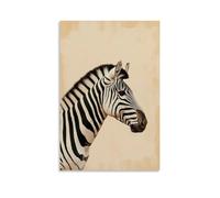 A Zebra in High Contrast Stands in Profile on A Flat Beige Background, Stripes Blending Into The Horizon of Quiet Thought. Wall Art Mural Modern Decoration Hanging Art Poster 08x12inch(20x30cm)
