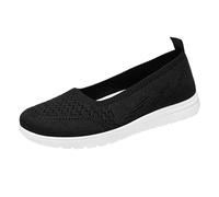 A0_Black Ladies Low Top Slip on Trainers Knitting Flat Shoes Comfort Breathable Mesh Round Toe Tennis Walking Shoes UK 5